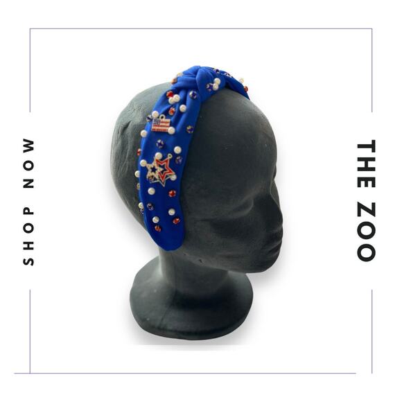 Jeweled Red White and Blue Headband Rhinestones - Picture 2 of 3